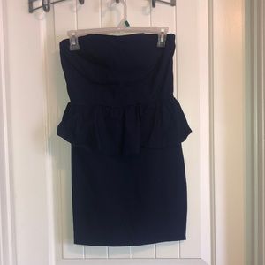 Dark blue strapless peplum dress!